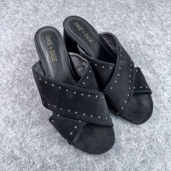 Chase+Chloe 8.5 Black Textile Upper Suede Studded Block Heel - Picture 5 of 7